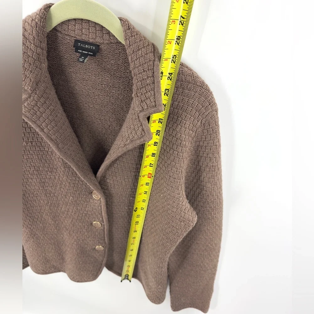 Talbots Merino Wool Cardigan Sweater Women Medium Brown Chunky Quiet Luxury Cozy
